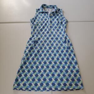 J.McLaughlin Dress Womens Small Blue Green Geometric Sleeveless Polo Collared
